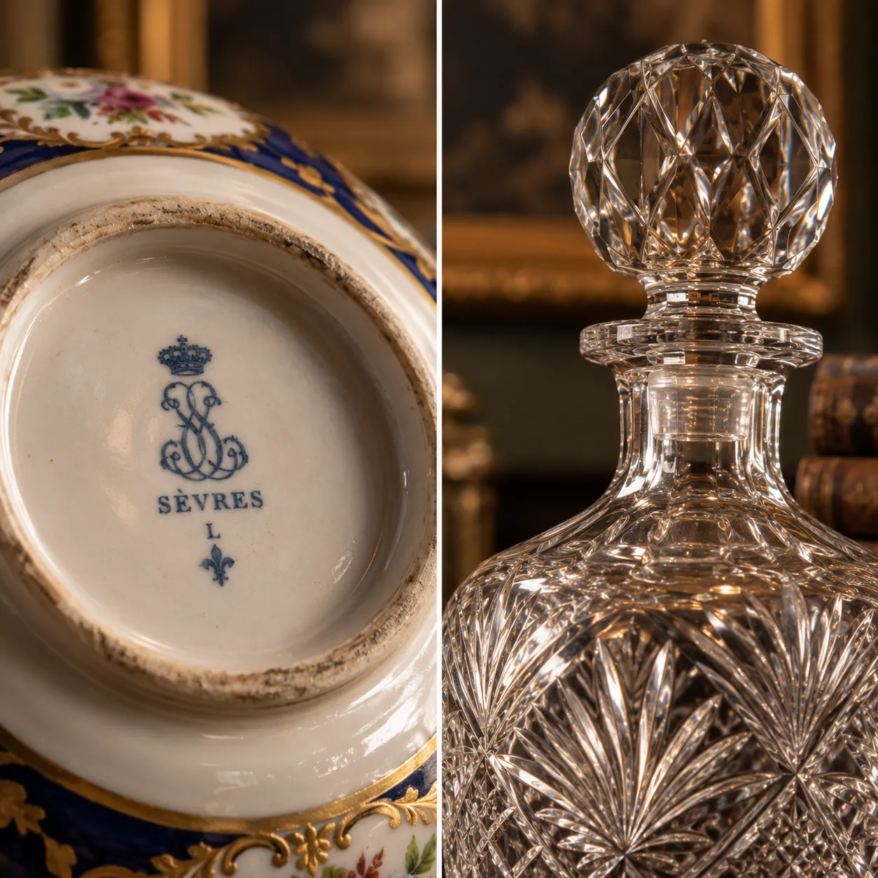 Detalle de porcelana, cristal y vajilla