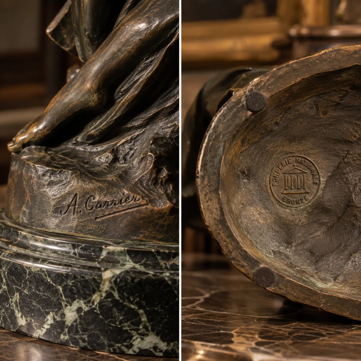 Detalle de esculturas, bronces y objetos de arte