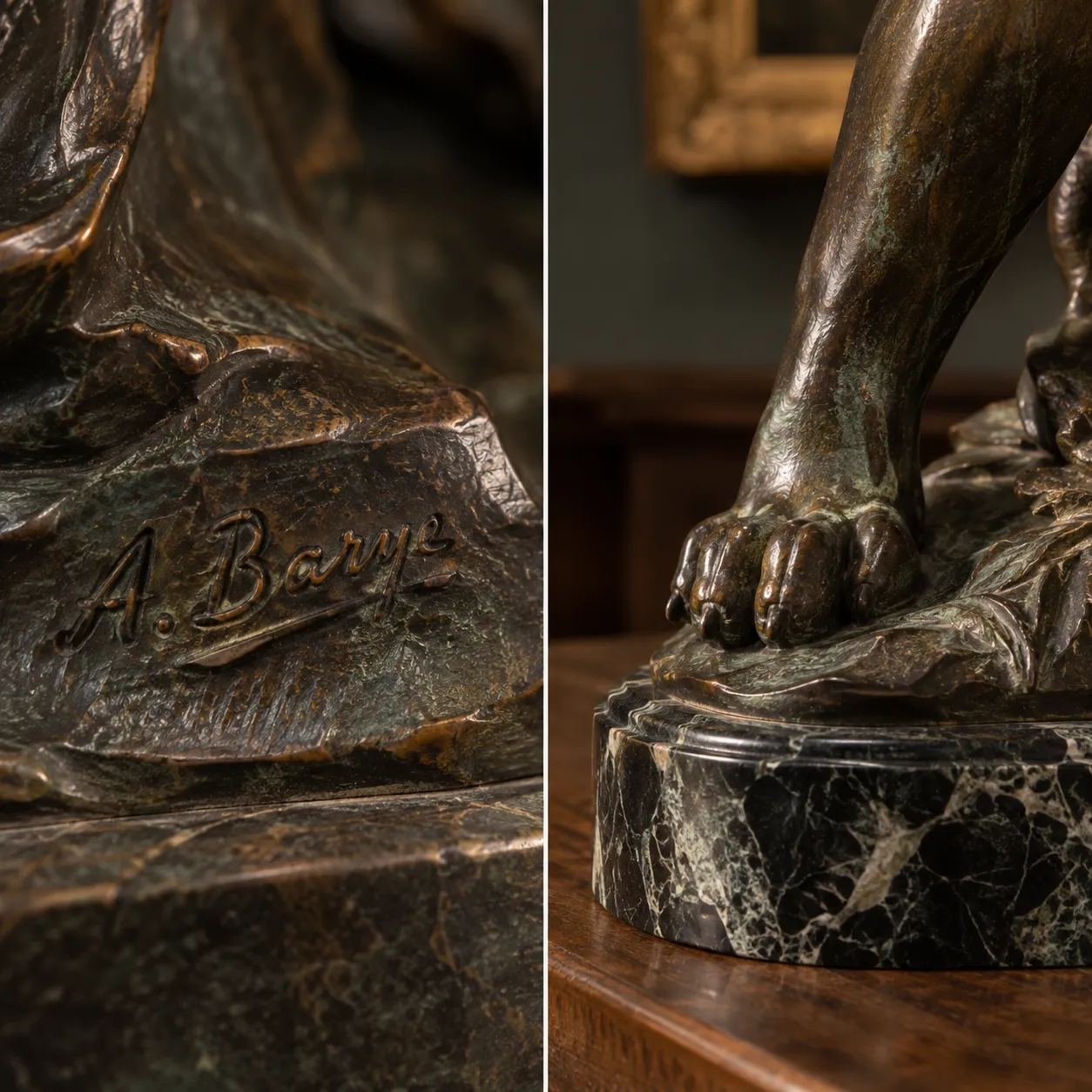 Detalle de esculturas, bronces y objetos de arte